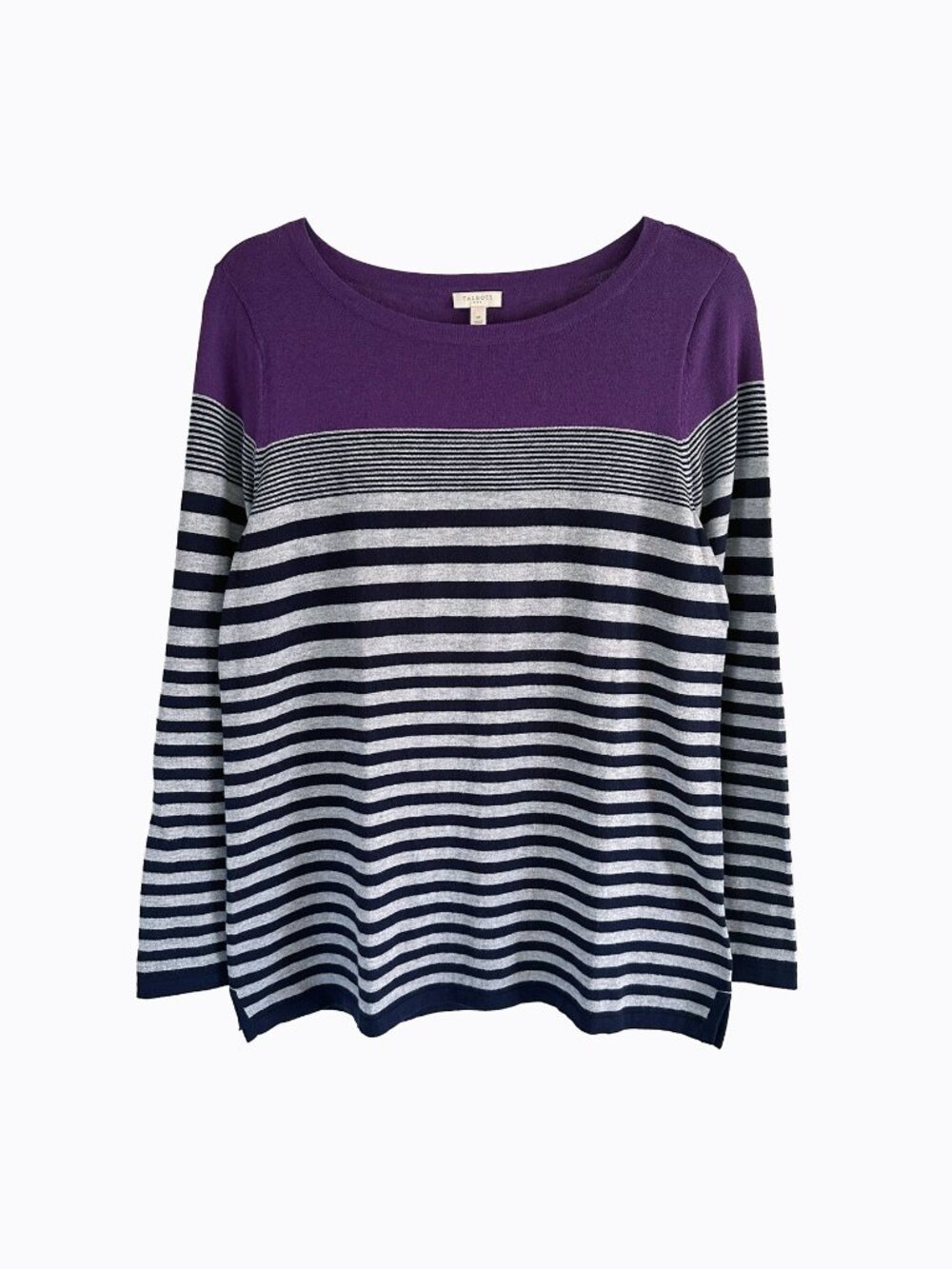 Modern Striped Bateau Sweater Med Gray Black Purple Nautical 90s Grunge Academia